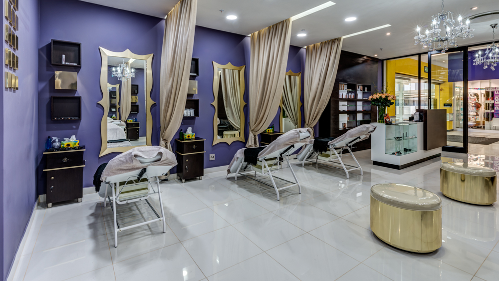 Brow bar salon interior design by Blackline retail interiors pantone colour of the year ultra violet purple retail interior design