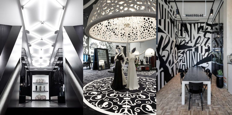 black and white monochrome retail interior design trend
